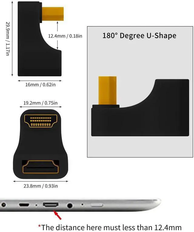 Alt view image 6 of 6 - 2 Pack 8K U Shaped HDMI Adapter, 180 Degree Up Angle HDMI 2.1 Male to Female Extender with LED Indicator, 48Gbps Support 8K@60Hz 4K@120Hz Compatible with HDTV PS5 Laptop