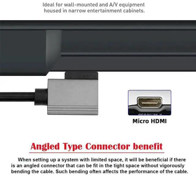 Alt view image 3 of 7 - 90 Degree Left Angled Coiled Micro HDMI 2.1 Type-D Male to HDMI Male Cable, 100cm Stretch 8K@60Hz High Speed Cord for Laptop Monitor HDTV Camera