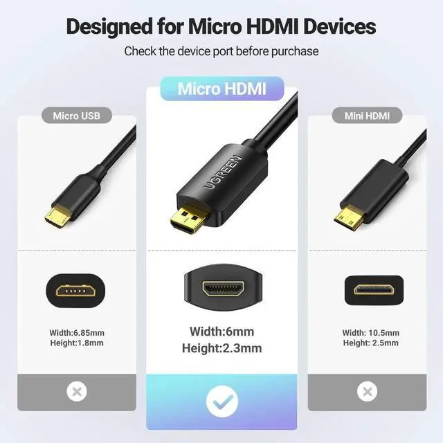 Alt view image 5 of 7 - UGREEN Micro HDMI to HDMI Adapter Cable, Male to Female HDMI 2.0 4K@60Hz HDR 3D 18Gbps High Speed Cord 0.6FT Compatible with Raspberry Pi 5 Pi 4 Pi 500 GoPro Hero 7 6 Retroid Pocket 3+