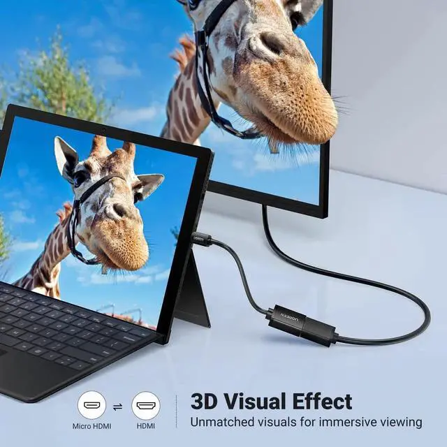Alt view image 7 of 7 - UGREEN Micro HDMI to HDMI Adapter Cable, Male to Female HDMI 2.0 4K@60Hz HDR 3D 18Gbps High Speed Cord 0.6FT Compatible with Raspberry Pi 5 Pi 4 Pi 500 GoPro Hero 7 6 Retroid Pocket 3+
