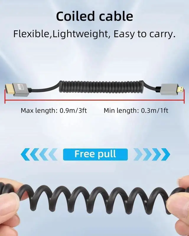 Alt view image 5 of 6 - 4K Micro HDMI to HDMI Coiled Cable 2.2FT, Spring Spiral HDMI 2.0 Cord 18Gbps 4K@120Hz Retractable Short Cable for Camera Camcorder HDTV Tablet