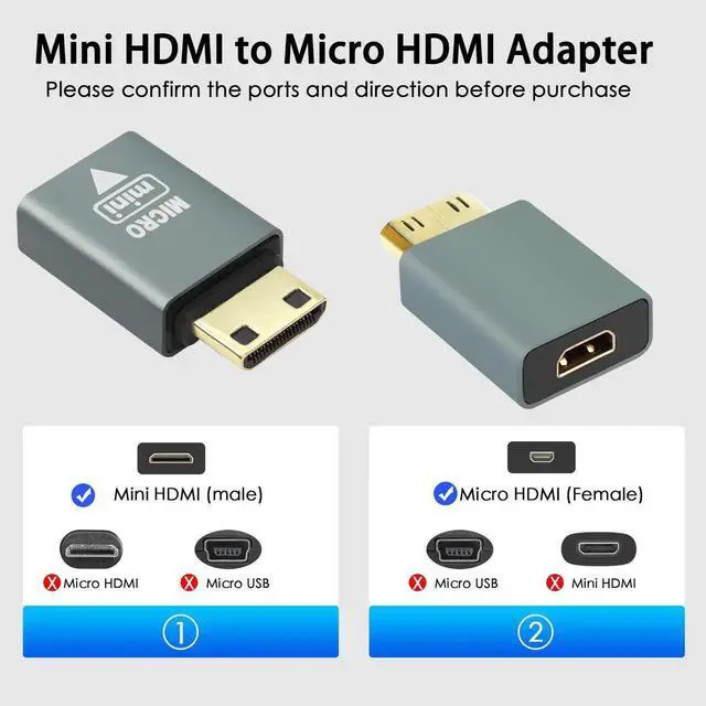 Alt view image 3 of 6 - Micro HDMI Female to Mini HDMI Male Adapter, Gold Plated HDMI Mini Extender Converter Support 4K 3D@60Hz