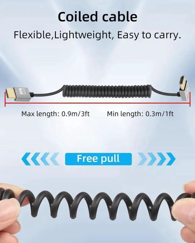 Alt view image 2 of 7 - 270 Degree Up Angle HDMI Coiled Cable 2.2FT, Spring Spiral HDMI 2.0 Short Cord 18Gbps 4K@120Hz Compatible with Camera TV Capture Cards Tablet