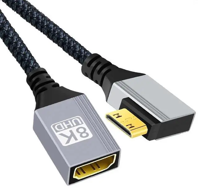 Main image of 90 Degree Left Angled Type-C Mini HDMI 2.1 to HDMI Female Extension Cable, 17cm 8K UHD Short Cord Compatible with DV Camera Laptop Portable Monitor HDTV