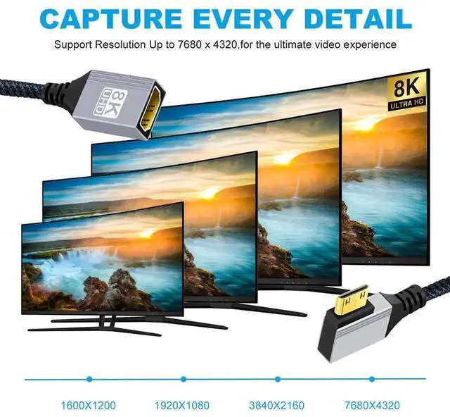 Alt view image 3 of 7 - 90 Degree Left Angled Type-C Mini HDMI 2.1 to HDMI Female Extension Cable, 17cm 8K UHD Short Cord Compatible with DV Camera Laptop Portable Monitor HDTV