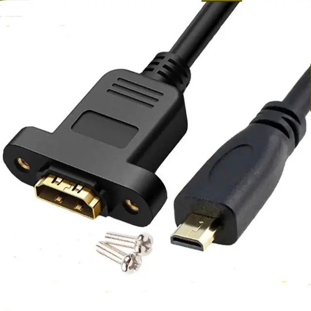 Main image of Panel Mount HDMI Female to Micro HDMI Male Extension Cable, 30CM Gold-Plated Fully Shielded Adapter Cord with Fixed Screw Hole for Digital Cameras