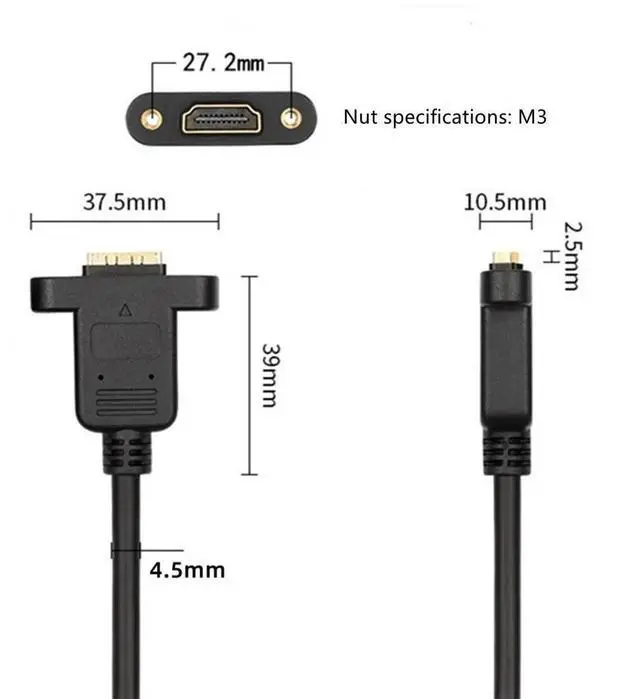 Alt view image 2 of 7 - Panel Mount HDMI Female to Micro HDMI Male Extension Cable, 30CM Gold-Plated Fully Shielded Adapter Cord with Fixed Screw Hole for Digital Cameras