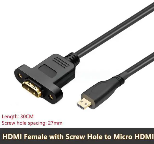 Alt view image 5 of 7 - Panel Mount HDMI Female to Micro HDMI Male Extension Cable, 30CM Gold-Plated Fully Shielded Adapter Cord with Fixed Screw Hole for Digital Cameras