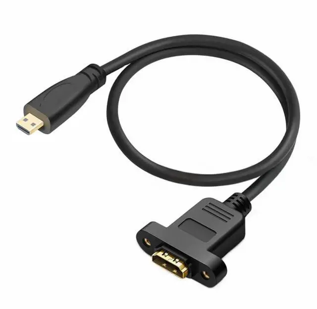 Alt view image 6 of 7 - Panel Mount HDMI Female to Micro HDMI Male Extension Cable, 30CM Gold-Plated Fully Shielded Adapter Cord with Fixed Screw Hole for Digital Cameras