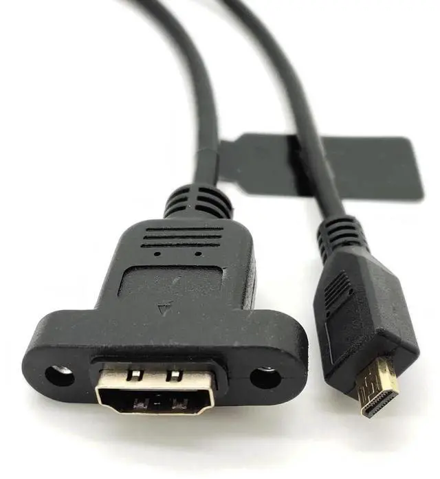Alt view image 7 of 7 - Panel Mount HDMI Female to Micro HDMI Male Extension Cable, 30CM Gold-Plated Fully Shielded Adapter Cord with Fixed Screw Hole for Digital Cameras