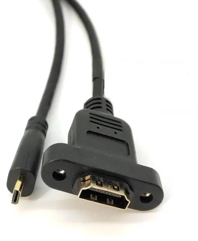 Alt view image 4 of 7 - Panel Mount HDMI Female to Micro HDMI Male Extension Cable, 30CM Gold-Plated Fully Shielded Adapter Cord with Fixed Screw Hole for Digital Cameras