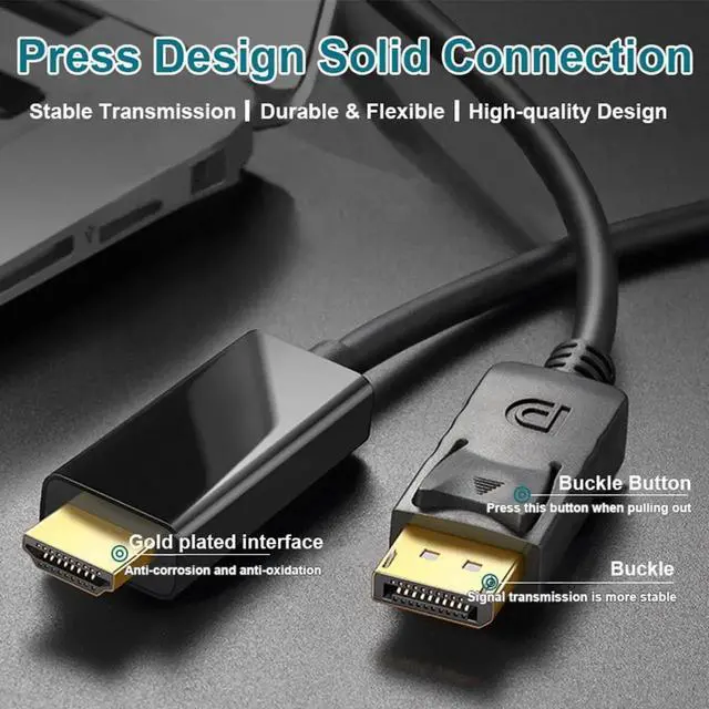 Alt view image 2 of 7 - 6 Feet DisplayPort to HDMI Cable, Uni-Directional 4K@30Hz 1080P Full HD Male to Male Cord Compatible with Computer NVIDIA AMD HP ThinkPad Monitor