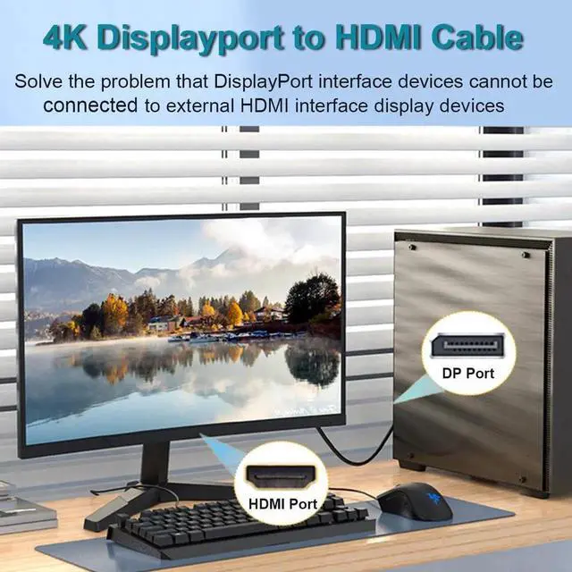 Alt view image 5 of 7 - 6 Feet DisplayPort to HDMI Cable, Uni-Directional 4K@30Hz 1080P Full HD Male to Male Cord Compatible with Computer NVIDIA AMD HP ThinkPad Monitor