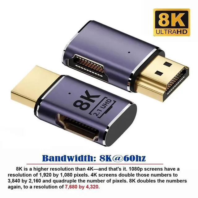 Alt view image 4 of 7 - 90 Degree Left Angled HDMI 2.1 Flat Extension Adapter, 8K@60Hz UHD Horizontal Male to Female HDMI Angled Connector for HDTV