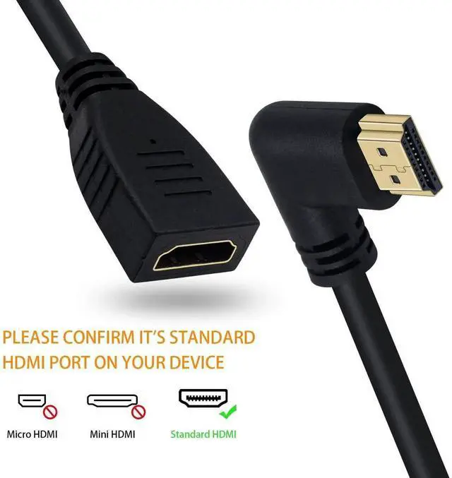 Alt view image 4 of 6 - 0.5FT 90 Degree Right Angle HDMI 2.1 Extension Cable, 48Gbps 8K@60Hz 3D HDR Male to Female Short HDMI Adapter Cord for TV Xbox PS4 PS5