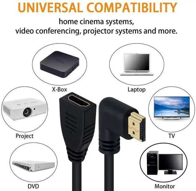 Alt view image 2 of 6 - 0.5FT 90 Degree Right Angle HDMI 2.1 Extension Cable, 48Gbps 8K@60Hz 3D HDR Male to Female Short HDMI Adapter Cord for TV Xbox PS4 PS5