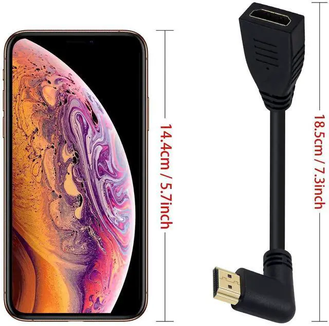 Alt view image 6 of 6 - 0.5FT 90 Degree Right Angle HDMI 2.1 Extension Cable, 48Gbps 8K@60Hz 3D HDR Male to Female Short HDMI Adapter Cord for TV Xbox PS4 PS5