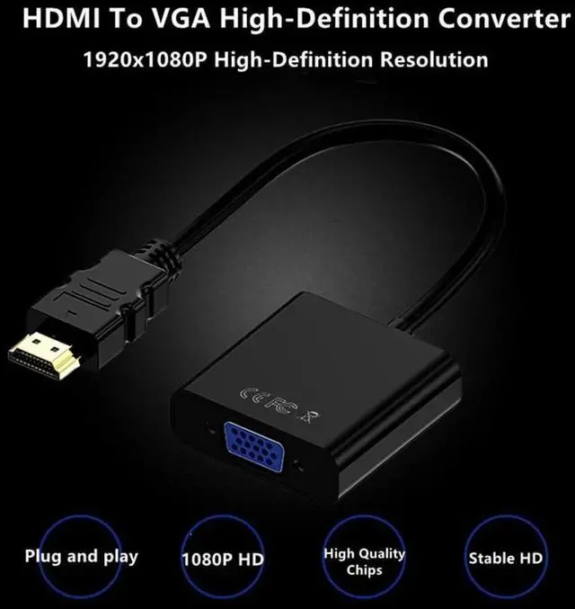 Alt view image 6 of 7 - 20CM White HDMI to VGA Conversion Cable with EP94Z1E Chip, High Definition HDMI Male to VGA Female Adapter Cord for Laptop Display Projector DVD