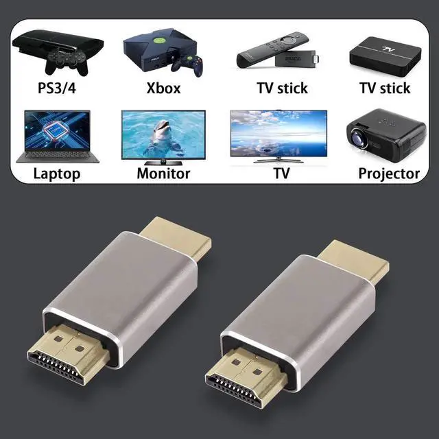 Alt view image 7 of 7 - 2 Pack 8K HDMI 2.1 Male to Male Coupler Adapter, Type A Male to Male HDMI Extension Connector Support 8K@60Hz 4K@120Hz HDR for HDTV Projector Laptop PC