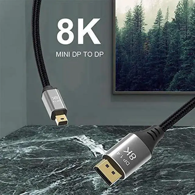 Alt view image 4 of 7 - 2.0M Mini DP to DisplayPort 1.4 Cable, Ultra HD 8K@60Hz 4K@144Hz Bi-Directional UHD Video Cord for PC Laptop Monitor TV