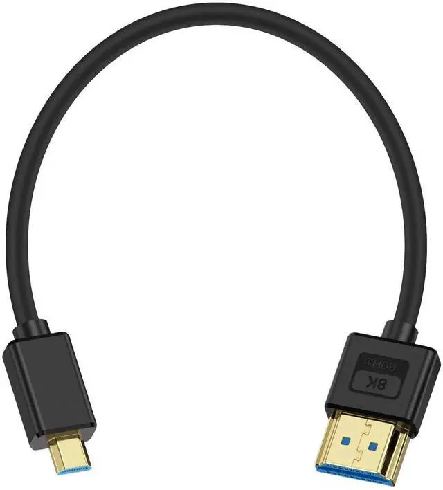 Main image of 1ft Ultra Thin Micro HDMI 2.1 to HDMI Cable, 48Gbps 8K@60Hz Soft Slim Silicone Short Cord Compatible with Digital Camera Camcorders