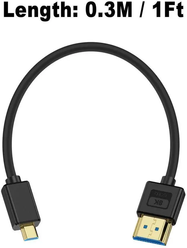 Alt view image 4 of 7 - 1ft Ultra Thin Micro HDMI 2.1 to HDMI Cable, 48Gbps 8K@60Hz Soft Slim Silicone Short Cord Compatible with Digital Camera Camcorders