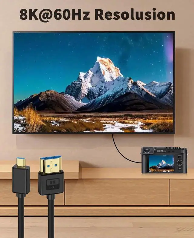 Alt view image 7 of 7 - 1ft Ultra Thin Micro HDMI 2.1 to HDMI Cable, 48Gbps 8K@60Hz Soft Slim Silicone Short Cord Compatible with Digital Camera Camcorders
