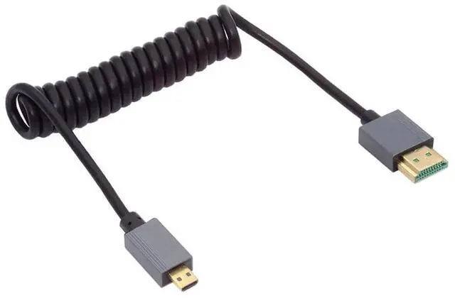 Alt view image 6 of 7 - 100cm Coiled Micro HDMI 2.1 Type-D to HDMI Male to Male Stretch Cable, 8K UHD Retractable Spring Cord for HDTV Camera Laptop Monitor