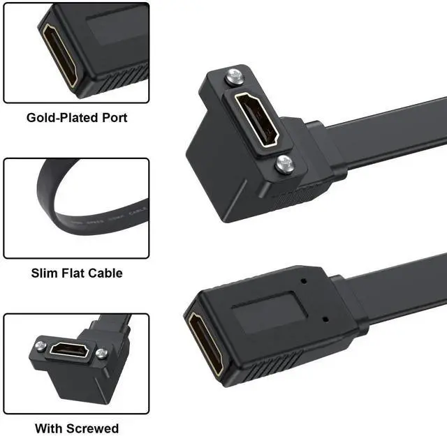 Alt view image 5 of 7 - 1.5ft Flat Panel Mount HDMI Extension Cable, 18Gbps Up Angled Female to Female Cord Support Ethernet 3D 4K 2160p 1080p ARC for UHD TV PC Xbox