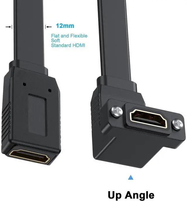 Alt view image 6 of 7 - 1.5ft Flat Panel Mount HDMI Extension Cable, 18Gbps Up Angled Female to Female Cord Support Ethernet 3D 4K 2160p 1080p ARC for UHD TV PC Xbox