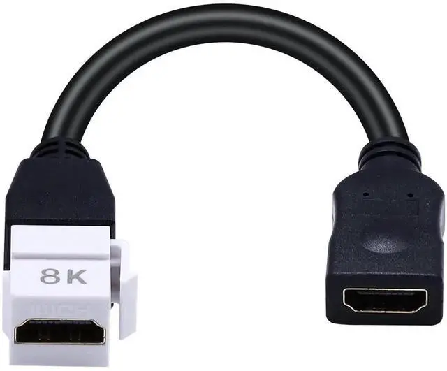 Main image of 8 Inch 8K HDMI 2.1 Keystone Jack Pigtail Cable, 48Gbps Female to Female Snap-in Video Extension Connector, Compatible with White Wall Plate, Support 8K@60Hz 4K@60Hz