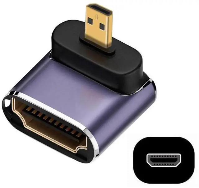 Main image of 8K 90 Degree Up Angled Micro HDMI to HDMI 2.1 Adapter, Gold Plated Micro HDMI Male to HDMI Female UHD Extension Converter Support 8K@60Hz for HDTV Camera Laptop