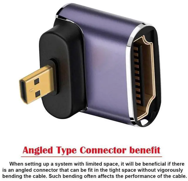 Alt view image 4 of 7 - 8K 90 Degree Up Angled Micro HDMI to HDMI 2.1 Adapter, Gold Plated Micro HDMI Male to HDMI Female UHD Extension Converter Support 8K@60Hz for HDTV Camera Laptop