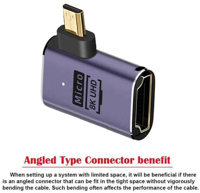 Alt view image 7 of 7 - 90 Degree Left Angled Micro HDMI 2.1 Adapter, 8K@60Hz Gold Plated Micro HDMI Male to HDMI Female UHD Extension Converter for HDTV Camera Laptop Portable Monitor