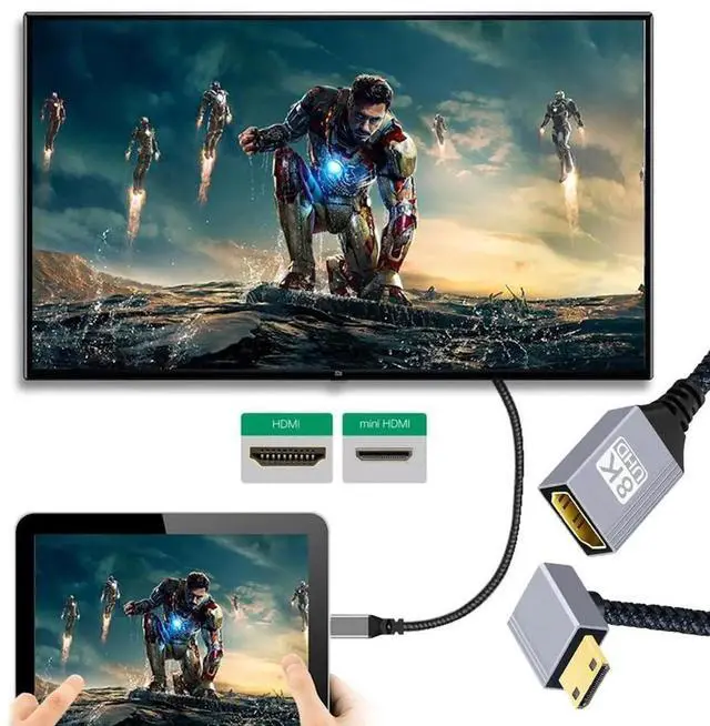 Alt view image 5 of 7 - 17cm 90 Degree Down Angled Type-C to Mini HDMI 2.1 Female Short Extension Cable, 8K UHD Right Angle Cord for DV Camera Laptop Portable Monitor HDTV