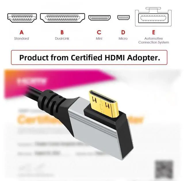Alt view image 2 of 7 - 0.5m/1.5ft 90 Degree Right Angled Mini HDMI 2.1 Cable, Ultra Thin Hyper Flexible Type-A to Type-C 8K 4K Slim HDTV Cord for Camera HDTV