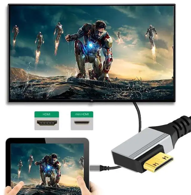 Alt view image 4 of 7 - 0.5m/1.5ft 90 Degree Right Angled Mini HDMI 2.1 Cable, Ultra Thin Hyper Flexible Type-A to Type-C 8K 4K Slim HDTV Cord for Camera HDTV