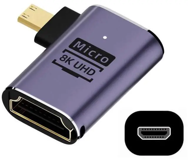 Main image of 8K 60Hz Right Angled Micro HDMI Male to HDMI 2.1 Female Adapter, Gold Plated UHD Right Angle Extension Converter for HDTV Camera Laptop Monitor