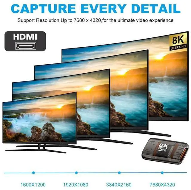 Alt view image 3 of 6 - HDMI 2.1 Female to Female Adapter, 8K@60Hz UHD Transparent HDMI Coupler Extender with Smart LED Light for Monitor TV Projector