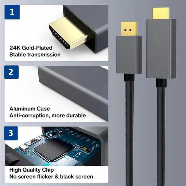 Alt view image 6 of 6 - 6FT DisplayPort to HDMI Cable, 4K@30Hz Uni-Directional Cord with Gold-Plated Connector & Aluminum Shell for HDTV Monitor Projector