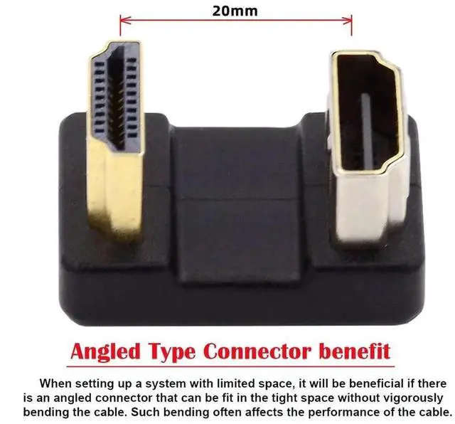 Alt view image 7 of 7 - 4K HDMI 1.4 Port Saver Adapter, Up 360 Degree Opposite U Shape Back Angled Type-A Male to HDMI Female Extension Converter