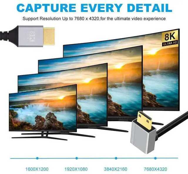 Alt view image 5 of 7 - 0.5m/1.5ft 90 Degree Down Angled Mini HDMI 2.1 Cable, Ultra Thin Hyper Flexible Type-A to Type-C 8K 4K Slim HDTV Cord for Camera HDTV