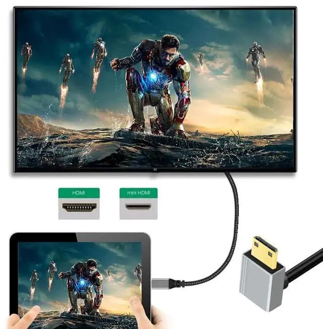 Alt view image 3 of 7 - 0.5m/1.5ft 90 Degree Down Angled Mini HDMI 2.1 Cable, Ultra Thin Hyper Flexible Type-A to Type-C 8K 4K Slim HDTV Cord for Camera HDTV