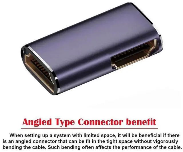 Alt view image 3 of 7 - 90 Degree Angled HDMI 2.1 Female to Female Adapter, 8K@60Hz UHD Gold Plated Extension Converter for HDTV Monitor Projector
