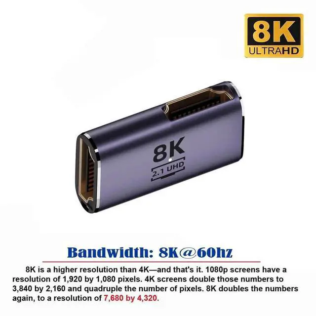 Alt view image 2 of 7 - 90 Degree Angled HDMI 2.1 Female to Female Adapter, 8K@60Hz UHD Gold Plated Extension Converter for HDTV Monitor Projector