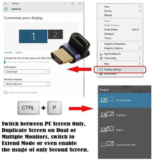 Alt view image 5 of 7 - Vertical 90 Degree Up Angled HDMI 2.1 Adapter, 8K@60Hz Low Profile Male to Female UHD Extension Converter for HDTV Monitor Projector