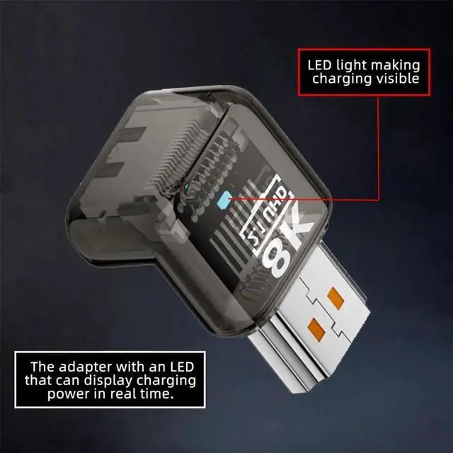 Alt view image 4 of 7 - 90 Degree Up Angled HDMI Male to Female Adapter, HDMI 2.1 UHD 8K@60Hz HDTV Extender, Transparent Design with Smart LED Light, Compatible with Monitor TV Projector