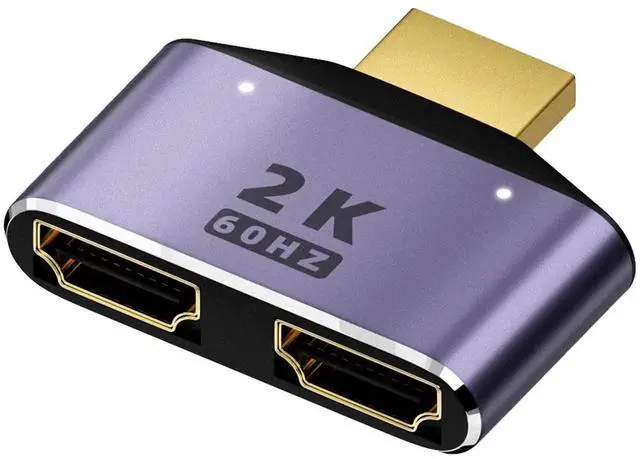 Main image of HDMI 1 in 2 Out Splitter Adapter, 2K@60Hz Bi-Directional HDMI Selector Switcher, 1 Male to 2 Female HDMI Connector with LED Indicator for HDTV Monitor Laptop Game Console