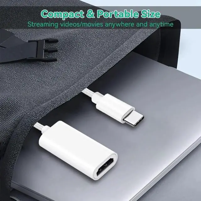 Alt view image 5 of 6 - USB C to HDMI Adapter 4K@60Hz, White Braided Type C to HDMI Converter Compatible with iPhone 17 16 15, iPad Air Pro, Chromebook, Pixelbook, Surface Laptop 5, Galaxy Book 3 Ultra, ThinkPad T14