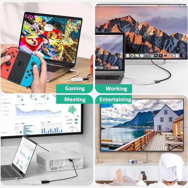 Alt view image 6 of 6 - USB C to HDMI Adapter 4K@60Hz, White Braided Type C to HDMI Converter Compatible with iPhone 17 16 15, iPad Air Pro, Chromebook, Pixelbook, Surface Laptop 5, Galaxy Book 3 Ultra, ThinkPad T14